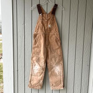 Vintage 80s Carhartt Kids Overalls USA Union Made Red Lined Double Knee